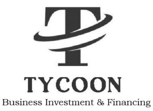 A black and white logo of tycoon business investment & finance.